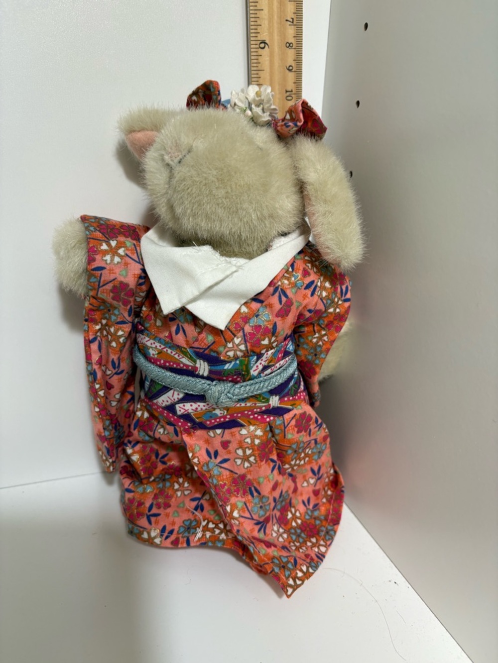 Vintage Hoppy Vanderhare Plush Bunny in Floral Pink Kimono